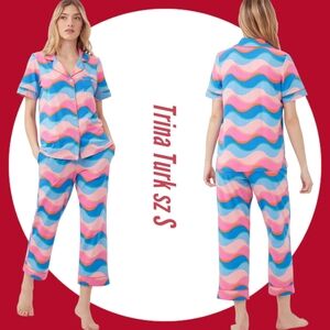 Bed Head/Trina Turk Wave Print  Organic Cotton Cropped Pajama Set sz S